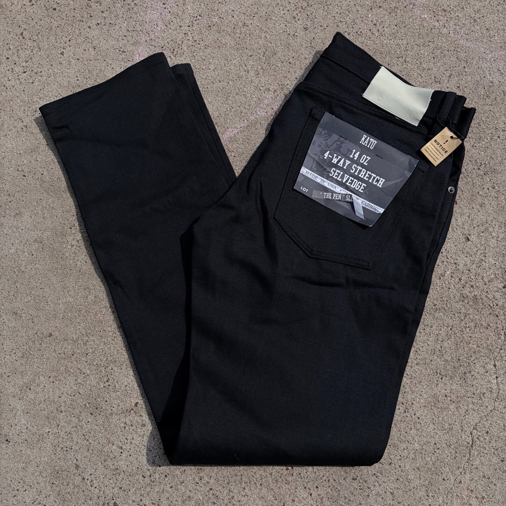Hiroshi Kato Pen Slim 14oz 4 Way Stretch Selvedge Jeans Mens 34 Black Raw NWT